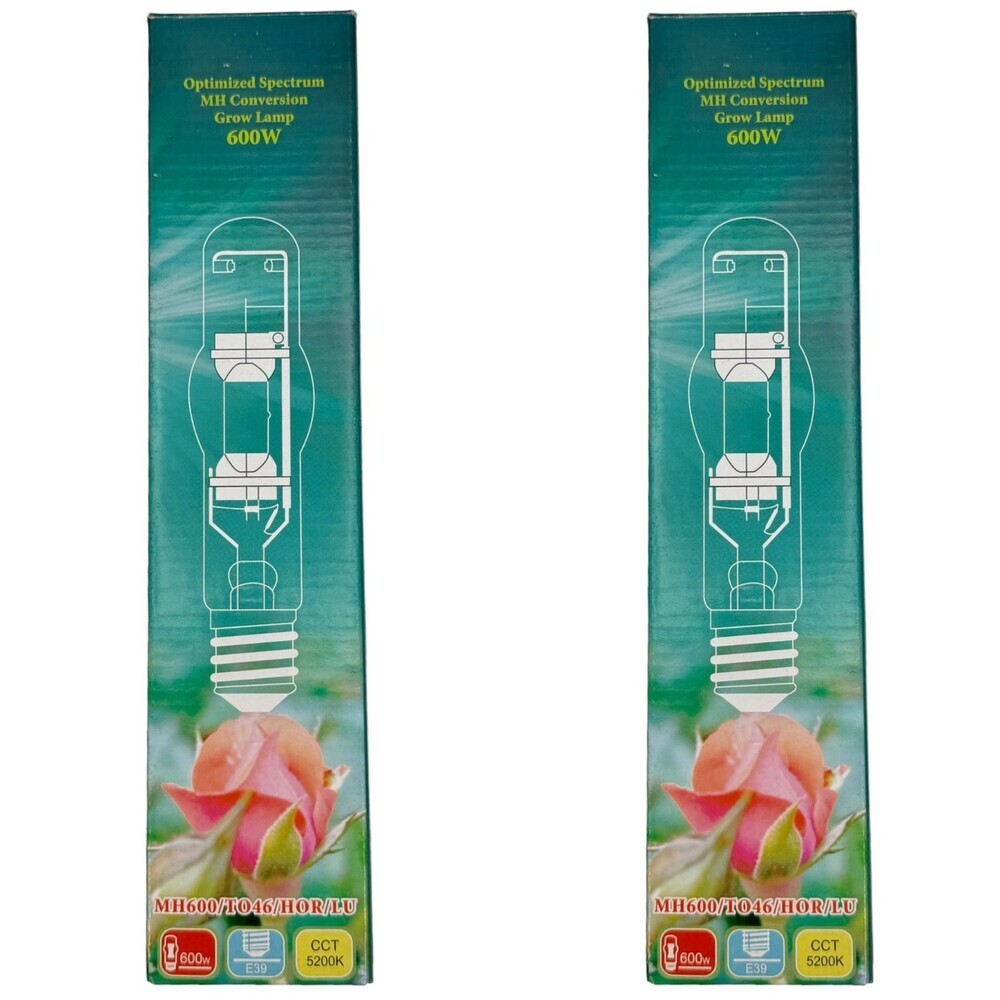 Two 600 W Metal Halide Grow Lamp Light E39 Socket 5200K MH400 T46 HOR